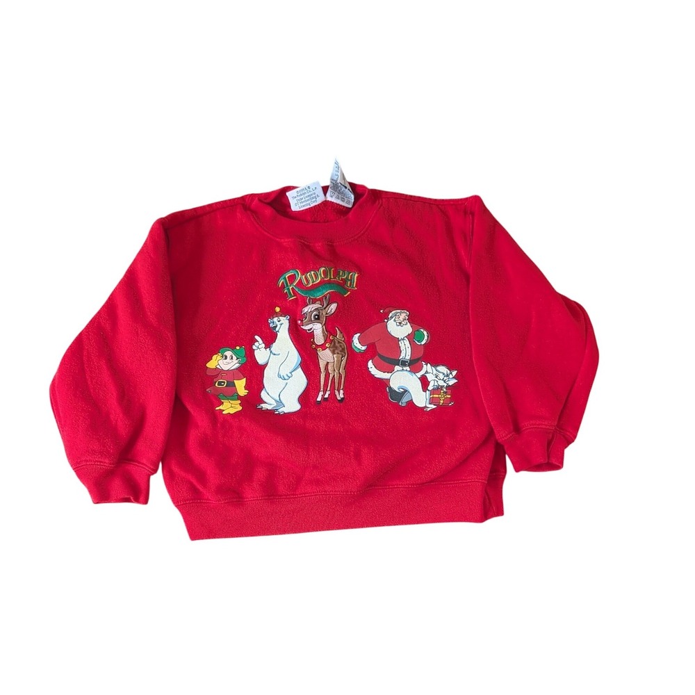 Vintage 90s Rudolph Red-Nosed Reindeer Christmas Sweatshirt Red Kids 5T Santa
